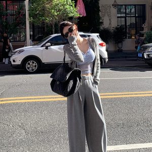 American-Style Patchwork Wide-Leg Pants for Women - Autumn Loose Versatile Floor-Length Casual Sports Trousers