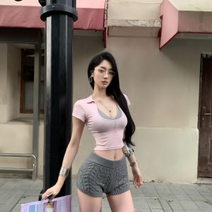American Style Sexy U-Neck Short Sleeve Camisole Top - 2025 Slim Fit Summer Two-Piece Set for Women
