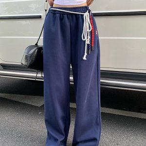 American Vintage Jazz Dance Hip-Hop Sports Pants for Women - Straight Loose Casual Long Wide-Leg Trousers for Y2K Style