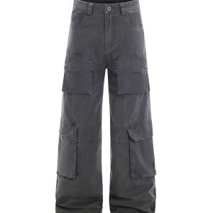 American Vintage Multi-Pocket Wide-Leg Jeans for Women - 2025 Summer Casual Loose Fit Work Pants