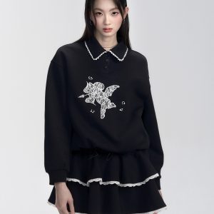 Angel Arrival Black Lace Splicing Hoodie Dress - Sweet Cool Spring Summer Style for Effortless 90s Y2K Fashion