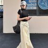 Apricot Cotton-Linen Textured Pleated Skirt for Women - Slim Fit Versatile Long Skirt for Summer 2024 Fashion