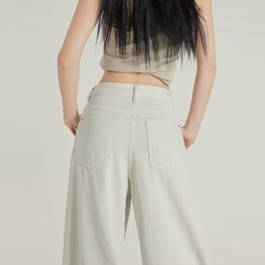 Apricot Pleated High-Waisted Loose-Fit Wide-Leg Jeans for Women - 2025 Spring/Summer Casual Style