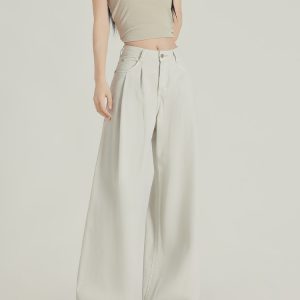 Apricot Pleated High-Waisted Loose-Fit Wide-Leg Jeans for Women - 2025 Spring/Summer Casual Style