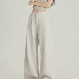 Apricot Pleated High-Waisted Loose-Fit Wide-Leg Jeans for Women - 2025 Spring/Summer Casual Style
