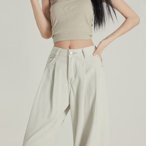 Apricot Pleated High-Waisted Loose-Fit Wide-Leg Jeans for Women - 2025 Spring/Summer Casual Style