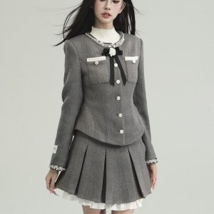 Aristocratic Style Manta Rose Miu Series Coat and Skirt Two-Piece Set - Elegant Fashion for 90s and Y2K Inspired Looks