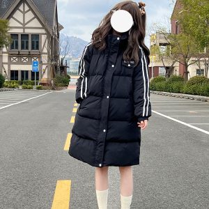 Art School Over-the-Knee Down Jacket for Women, Thickened Winter Coat, Pudding Bear Style, Warm Academy Look, Trendy Streetwear