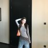 Asymmetrical Hem Knitted Long Sleeve T-Shirt Top with Hidden Stripes for Women - Spring Fashion Essential, Casual Chic Style