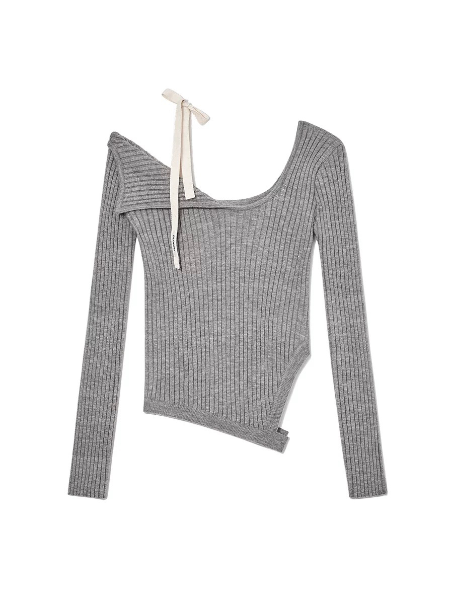 Asymmetrical Lace-Up Off-Shoulder Knitted Top - Spring Korean Style Irregular Sweater for Trendy 90s Y2K Fashion