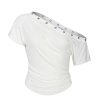 Asymmetrical Off-Shoulder Short Sleeve T-Shirt with Eyelet Detail - Trendy Hot Girl Top for Y2K and Korean Style Fashion