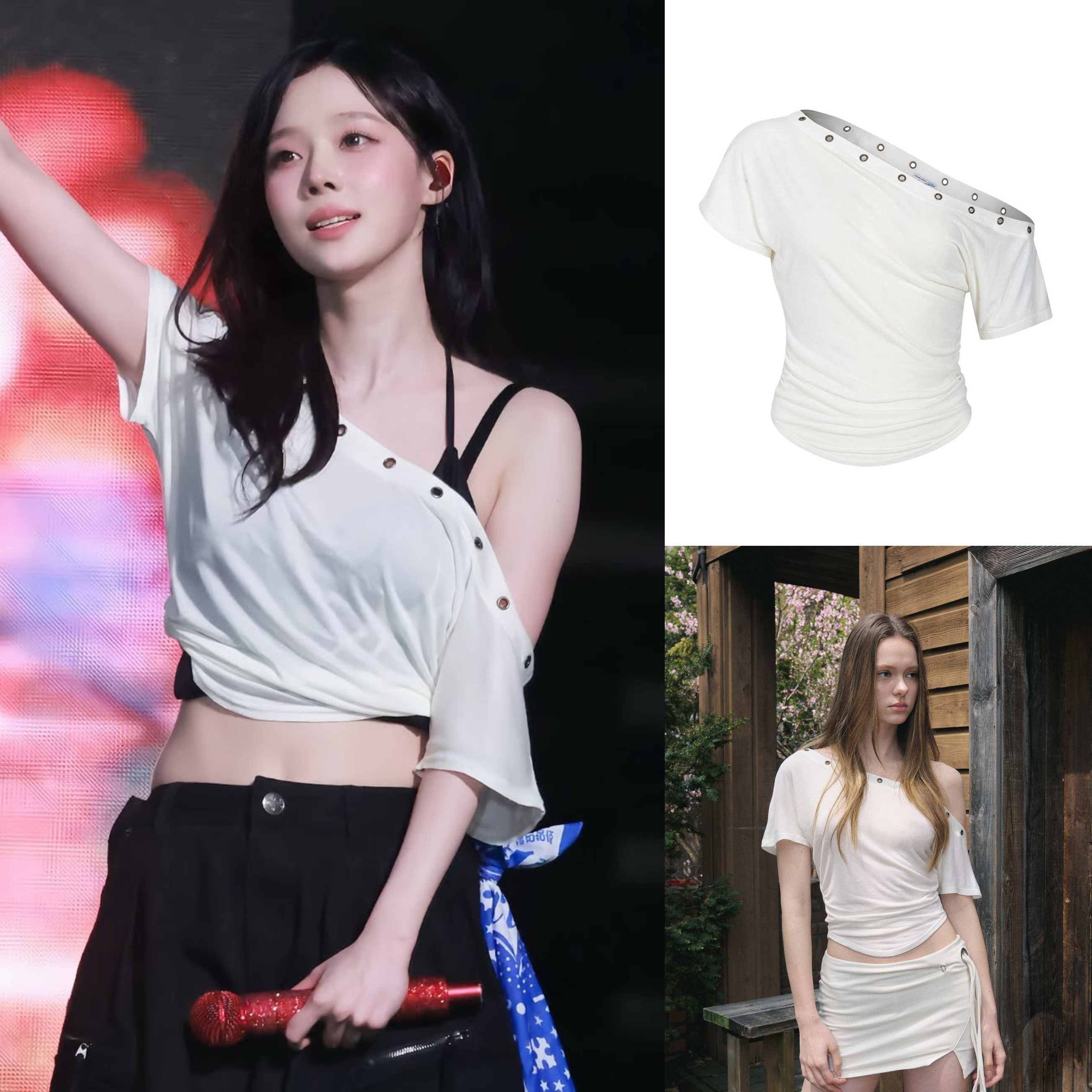 Asymmetrical Off-Shoulder Short Sleeve T-Shirt with Eyelet Detail - Trendy Hot Girl Top for Y2K and Korean Style Fashion