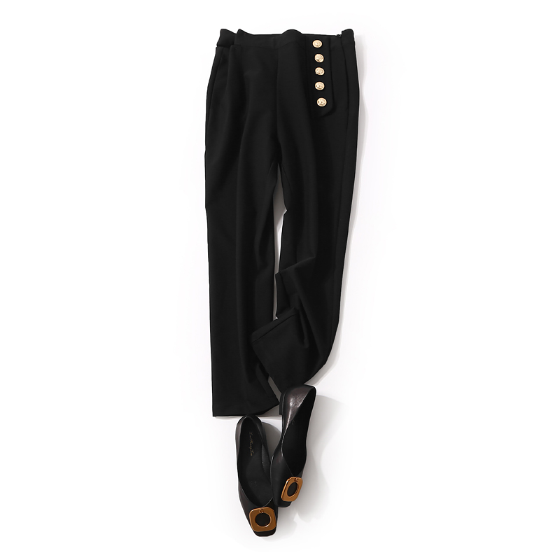 Autumn Solid Color Slim Fit Casual Pants for Women with Split Waist and Metal Buckle - Trendy European Style Fashion