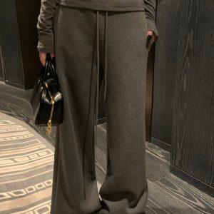 Autumn Versatile Drawstring Casual Sweatpants for Women - Loose Floor-Length Straight Leg Wide-Leg Pants, Y2K Style