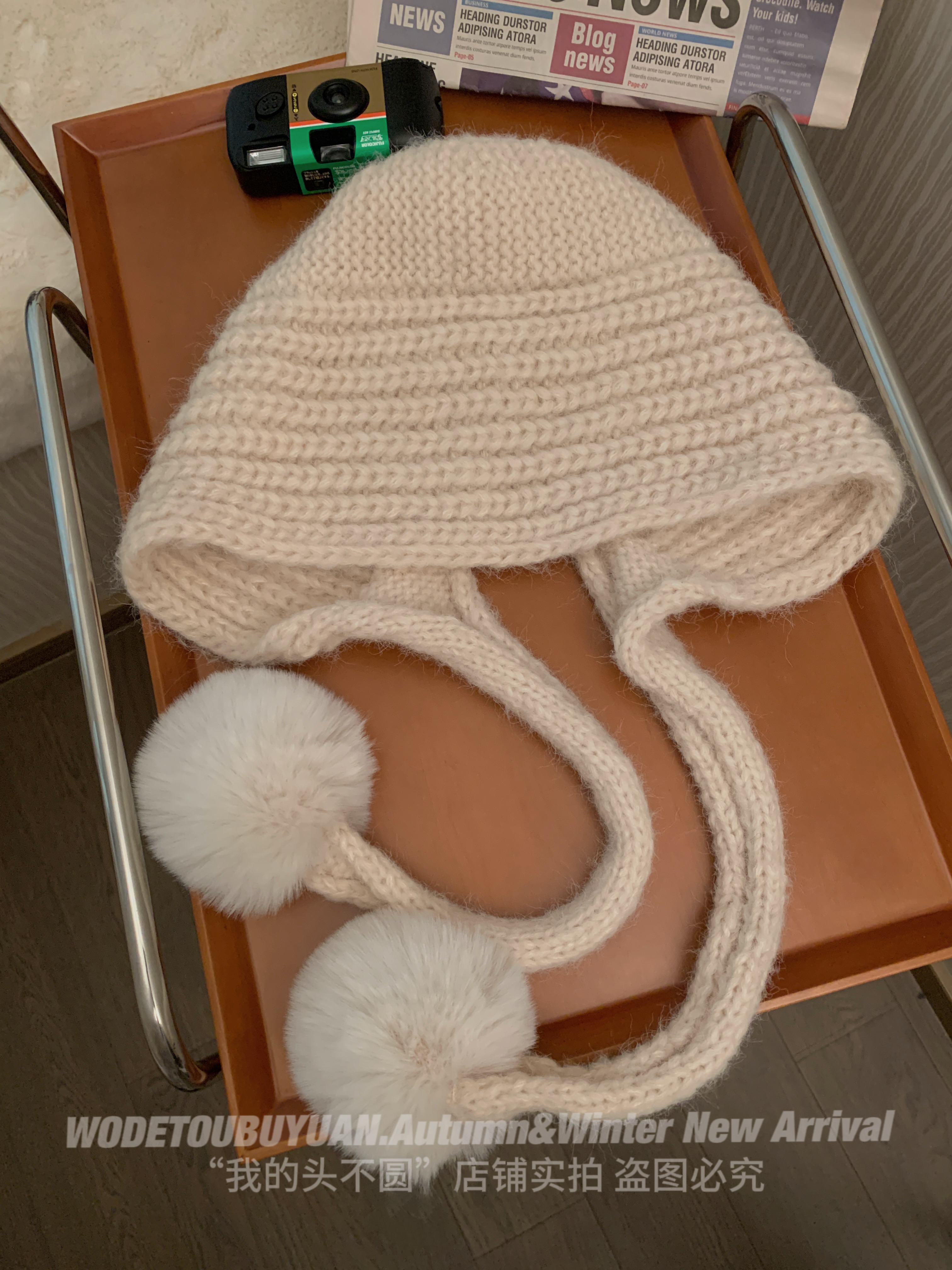 Autumn Winter Knitted Wool Hat for Women, Warm Pom-Pom Beanie, Versatile Face-Shaping Lei Feng Style, Cozy Ear Protection