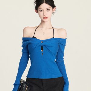 Autumn Winter Red Slim Fit Sexy Twist Top for Women - Trendy Y2K Style for New Year Celebrations