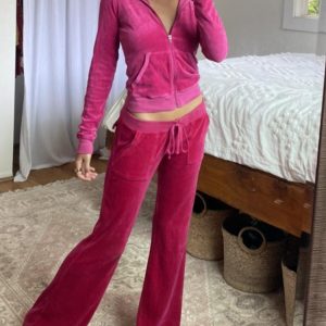 Autumn Winter Women's Velvet Hooded Zipper Jacket & Flared Pants Set - Stylish Two-Piece Outfit for Trendy Looks
