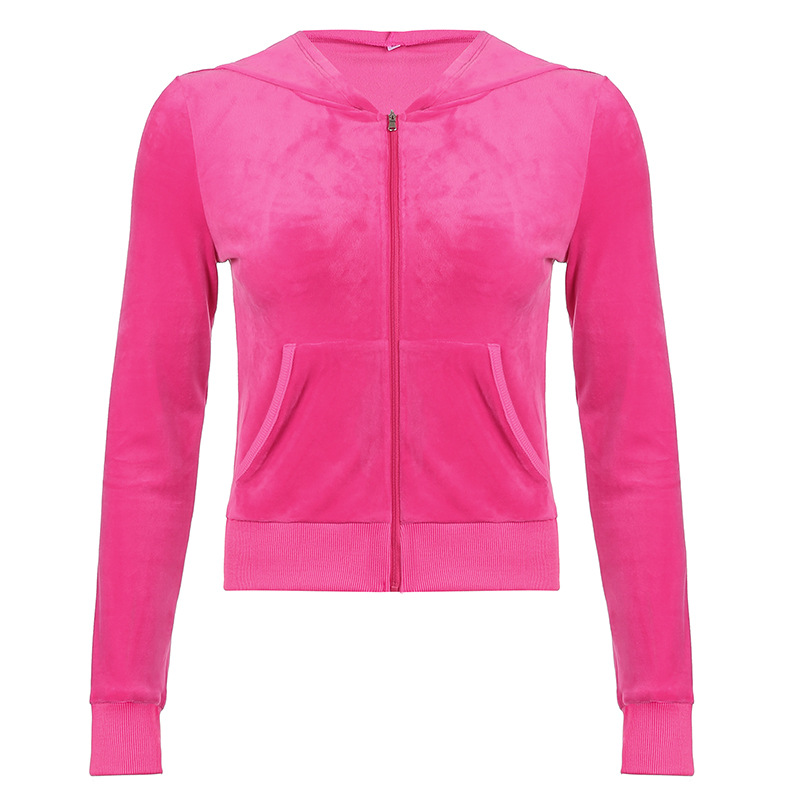 Autumn Winter Women's Velvet Hooded Zipper Jacket & Flared Pants Set - Stylish Two-Piece Outfit for Trendy Looks