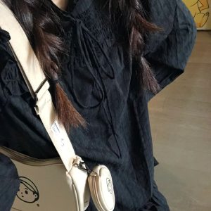 Autumn/Winter Vintage Black Jacquard Long Sleeve Loose Fit Slimming Dress - French High-End Style for 2023