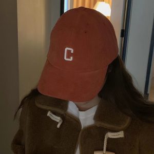 Baby Sauce Letter C 3D Embroidery Corduroy Duckbill Baseball Cap - Korean Style Autumn Winter Edition