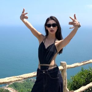 Backless Halter Jumpsuit for Women - Sexy Slim Fit Hollow Out Top - European American Style - Summer 2025 Fashion