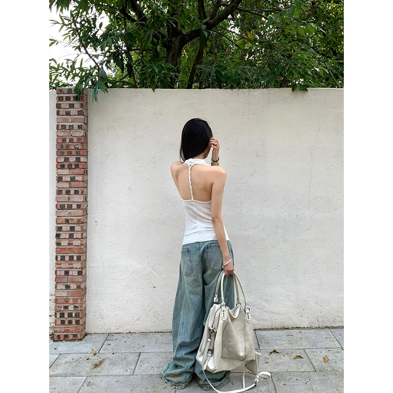 Backless Halter Top for Women - Eccentric, Sheer, Waist-Cinching & Slimming, Versatile Style for Night Out or Casual Wear