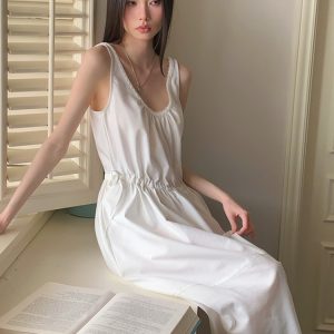 Backless Ruffled Tank Dress - Eccentric Elegant Waist-Cinching Slimming Long Dress for Vacation, Summer Style