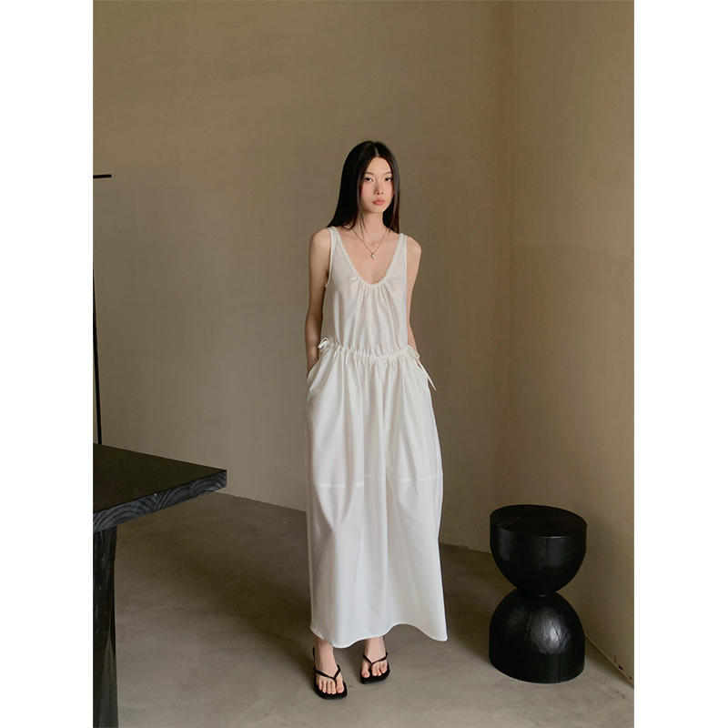 Backless Ruffled Tank Dress - Eccentric Elegant Waist-Cinching Slimming Long Dress for Vacation, Summer Style