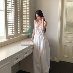 Backless Ruffled Tank Dress - Eccentric Elegant Waist-Cinching Slimming Long Dress for Vacation, Summer Style