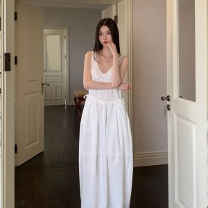 Backless Ruffled Tank Dress - Eccentric Elegant Waist-Cinching Slimming Long Dress for Vacation, Summer Style