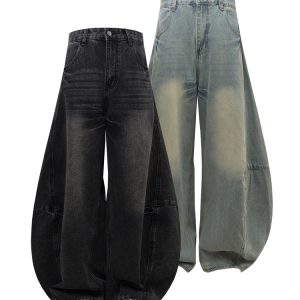 Baggy American Denim Pants for Summer 2025 - Loose Fit Curved Design, Lightweight Style, Trendy Casual Look