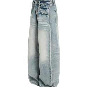 Baggy Jeans for Men, Wide-Leg Loose Distressed Vintage Casual Pants, American Style, Trendy Retro Fashion