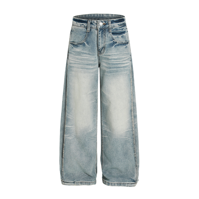 Baggy Jeans for Men, Wide-Leg Loose Distressed Vintage Casual Pants, American Style, Trendy Retro Fashion
