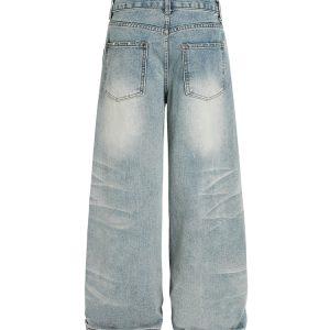 Baggy Jeans for Men, Wide-Leg Loose Distressed Vintage Casual Pants, American Style, Trendy Retro Fashion