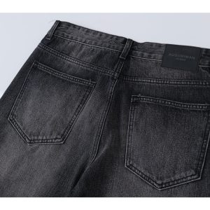 Baggy Loose Gray-Black Denim Pants with Crinkled Cat Whiskers - Summer Heavyweight Straight Casual Style