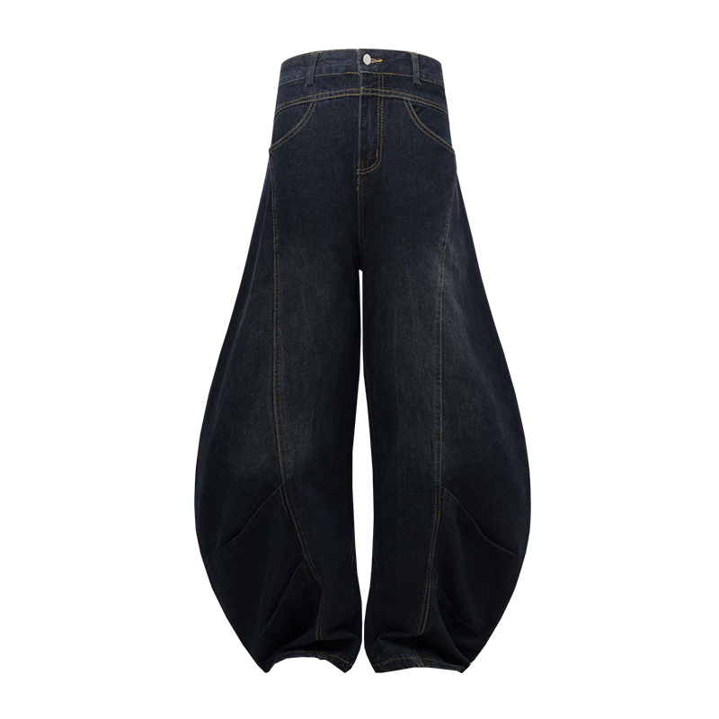 Baggy Washed Blue Vintage Wide-Leg Jeans - Summer 2025 Curved Knife Pants for 90s Y2K Style