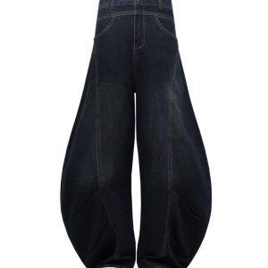 Baggy Washed Blue Vintage Wide-Leg Jeans - Summer 2025 Curved Knife Pants for 90s Y2K Style