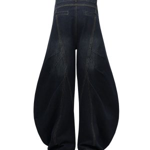 Baggy Washed Blue Vintage Wide-Leg Jeans - Summer 2025 Curved Knife Pants for 90s Y2K Style
