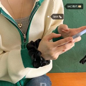 Bamboo Green Striped Thick Knit Zip-Up Cardigan - Korean Style Fashion Outerwear for a Cozy Look