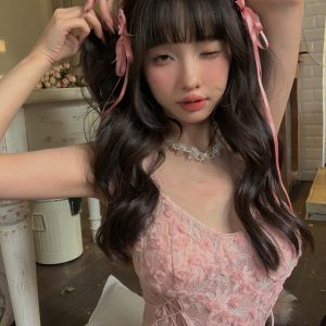 Barbie Pink Fairy Desire Square Neck Jumpsuit Tank Top for Women - Sweet and Spicy Inner Wear with Chest Pad, Y2K Style