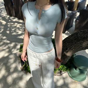 Bare Feel Cloud Henley T-shirt - Lightweight Lyocell Top in 4 Summer Colors - Perfect for Casual 90s and Y2K Inspired Outfits