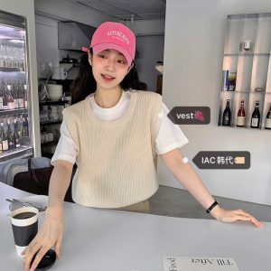 Basic U-Neck Knitted Vest - Simple Design Knit Top, Perfect for Layering, Korean Style Fashion