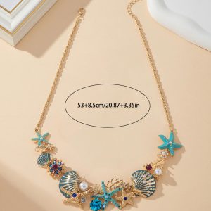 Beach-Style Shell and Starfish Necklace for Women - Unique Coral and Pearl Design, Trendy European and American Fashion Accessory