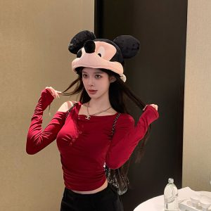 Beautiful Spicy Princess Off-Shoulder Long Sleeve T-Shirt - Fake Two-Piece Design, Trendy Y2K Outerwear for Stylish Looks