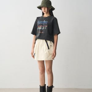 Beige Belted A-Line Mini Skirt for Women - Versatile Pocket Design Workwear Skirt for Summer 2024