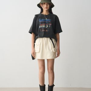 Beige Belted A-Line Mini Skirt for Women - Versatile Pocket Design Workwear Skirt for Summer 2024