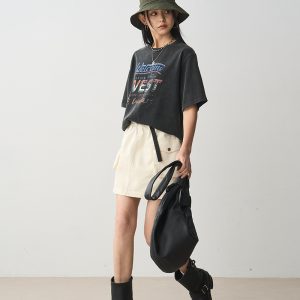 Beige Belted A-Line Mini Skirt for Women - Versatile Pocket Design Workwear Skirt for Summer 2024