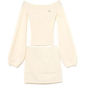 Beige One-Shoulder Knitted Top and Skirt Set - Spring/Summer 2025 Japanese Style Fashion