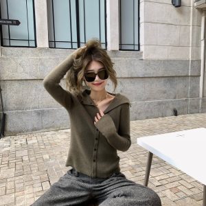 Big Lapel Stretch Slim Knit Base Shirt with Raccoon Plush Design - Love Letter & Angry Push Style