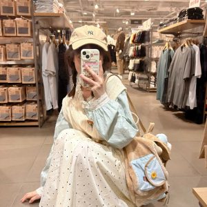 Big White Rabbit Milk Candy Sweet Vest Three-Piece Set for Women, Autumn Layered Lace Shirt, Polka Dot Cotton Skirt Y2K Outfit